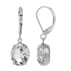 NWT 1928 Women’s Silver Tone Oval Crystal Drop Earrings